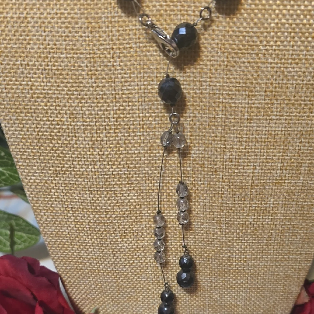 Black & Smoky/Clear Faceted Beads On Wire Convertible Necklace Belt Lariat
